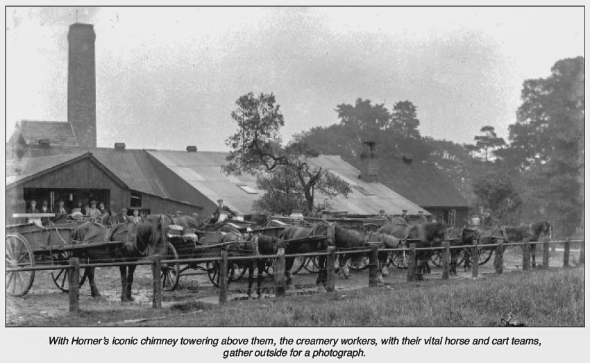 1900's Creamery workers with iconic chimney behind from 'William Horner and His Creamery' by Jill King 2012