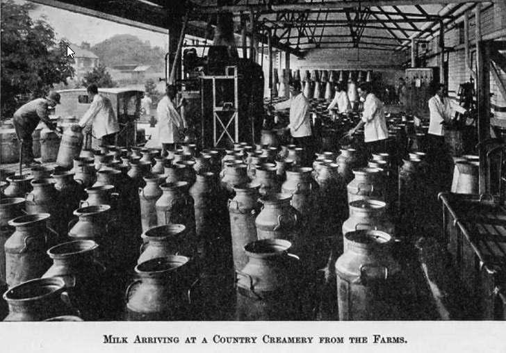 1933 Milk arriving at a Country Creamery from the farms. Illustration from 'The Milk Trade, A Comprehensive Guide to the Development of the Dairy Industry' edited by C Raison (Virtue, c 1933)