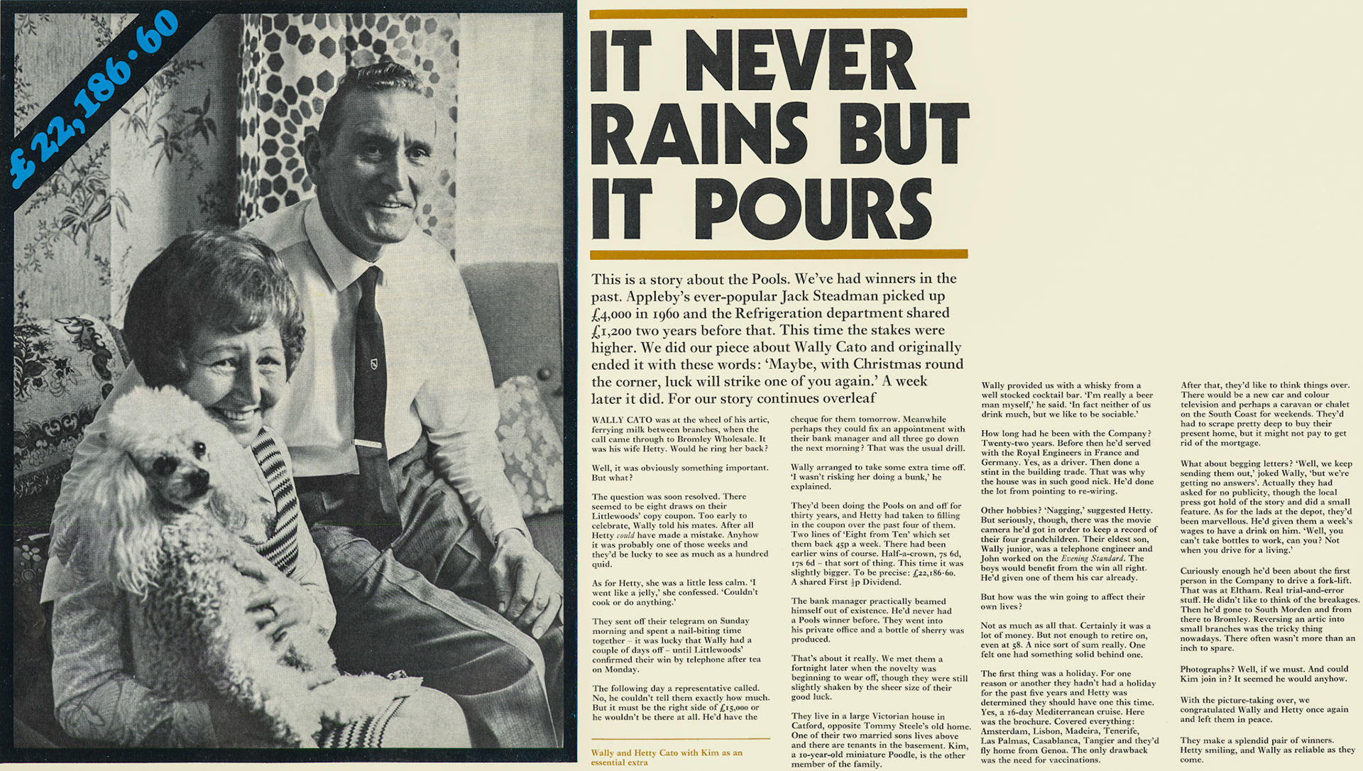 1972 Bromley Wholesale pools winner Wally Cato tells his story. (Express News Christmas)