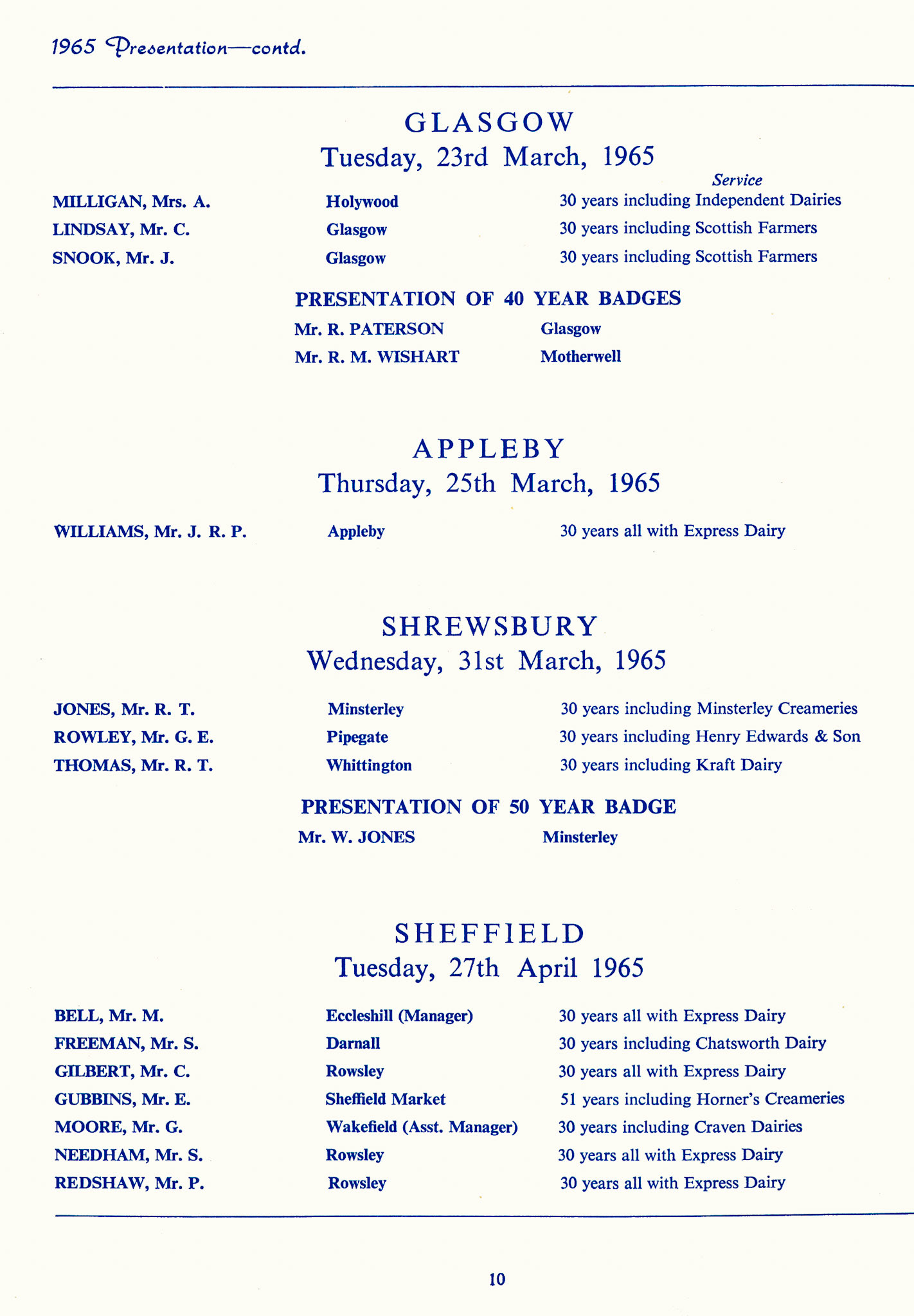 1965 Long Service Awards Programme (Courtesy Kevin Yates)