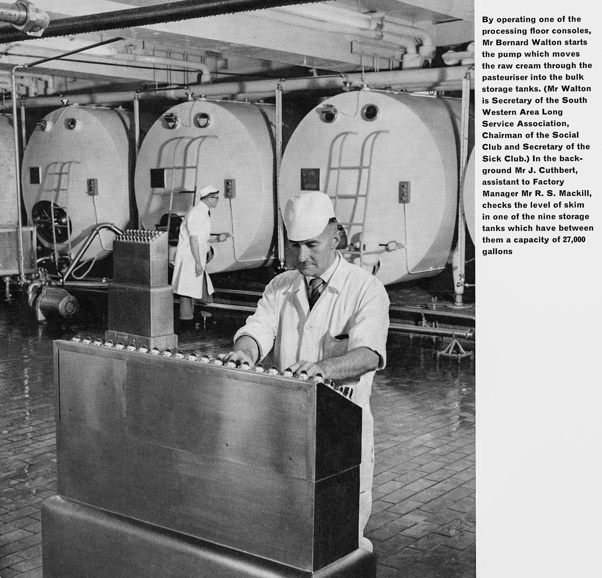 1963 Staplemead-extract from feature article-Assistant to Factory Manager Mr J. Cuthbert on the left with Mr Bernard Walton at the control panel. John Southwell remembers "I met Joe Cuthbert (I think that was his forename) when he was at Whittington and Roy Gratton was manager". (Express News Autumn)