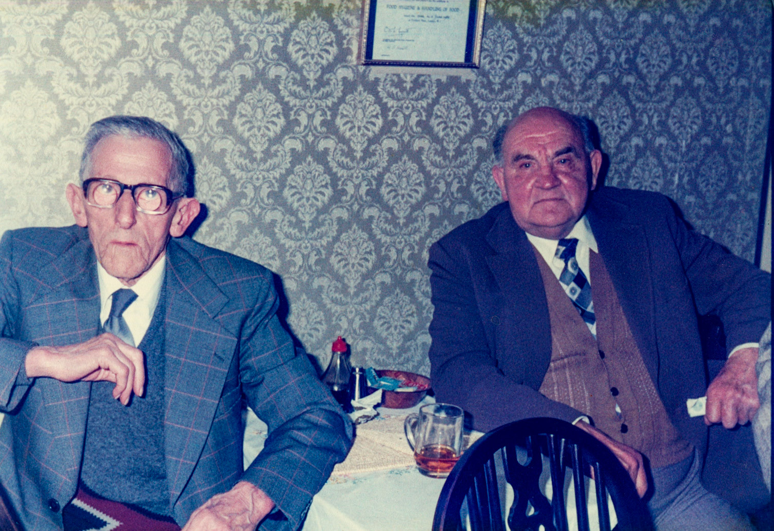 1967 Minsterley. Harry Evans comments "Stan Hordley on the left; he lived at Horsebridge, a good friend of my dad Norman Evans." Lavinia Morgan adds "My lovely Dad ❤️ Roly Lakelin (R)". Carol Ann Morris commented "So lovely to see Uncle Stan. I have a horseshoe he made for a wedding gift 54 years ago today ❤️. He was a very clever man, making and repairing things. He and my dad repaired a grandfather clock-the clock worked but the striker wouldn’t stop and they had to jam it with a match stick, it’s still there as far as I know" (Joe Lyons Collection)