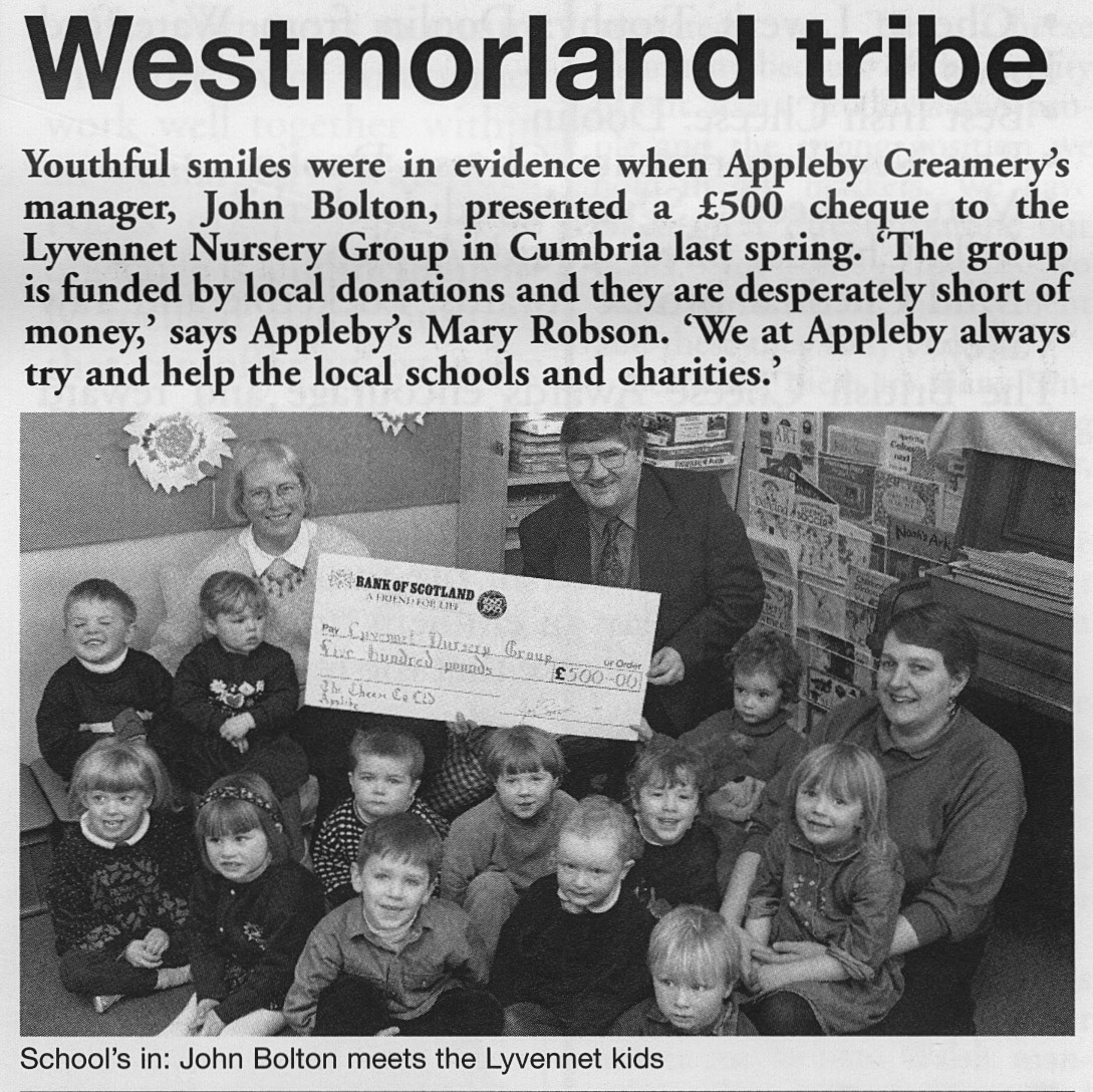 1995 October Appleby Creamery helps out the Lyvennet Nursery-The Cheese Company News (Courtesy Alan Mandle)