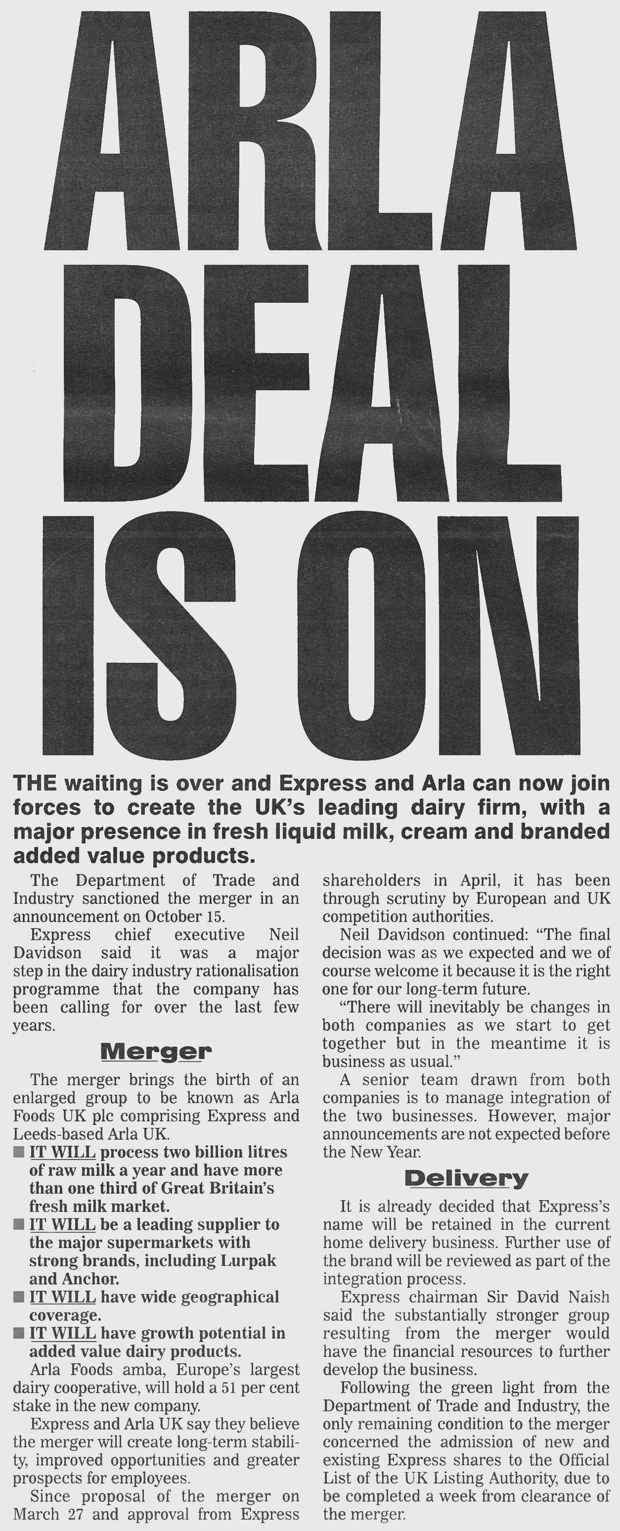 2003 Express and Arla "join forces" (Courtesy Michael Aldread)