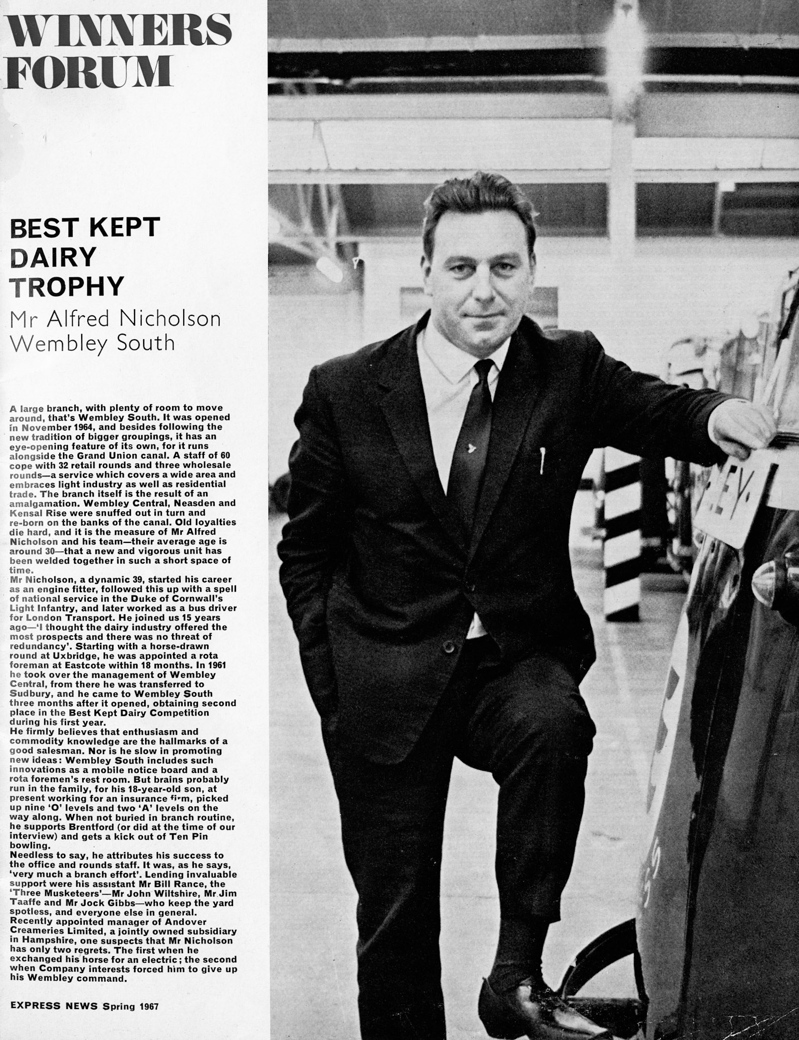 1967 Alf Nicholson winning the Best Kept Dairy trophy at Wembley South