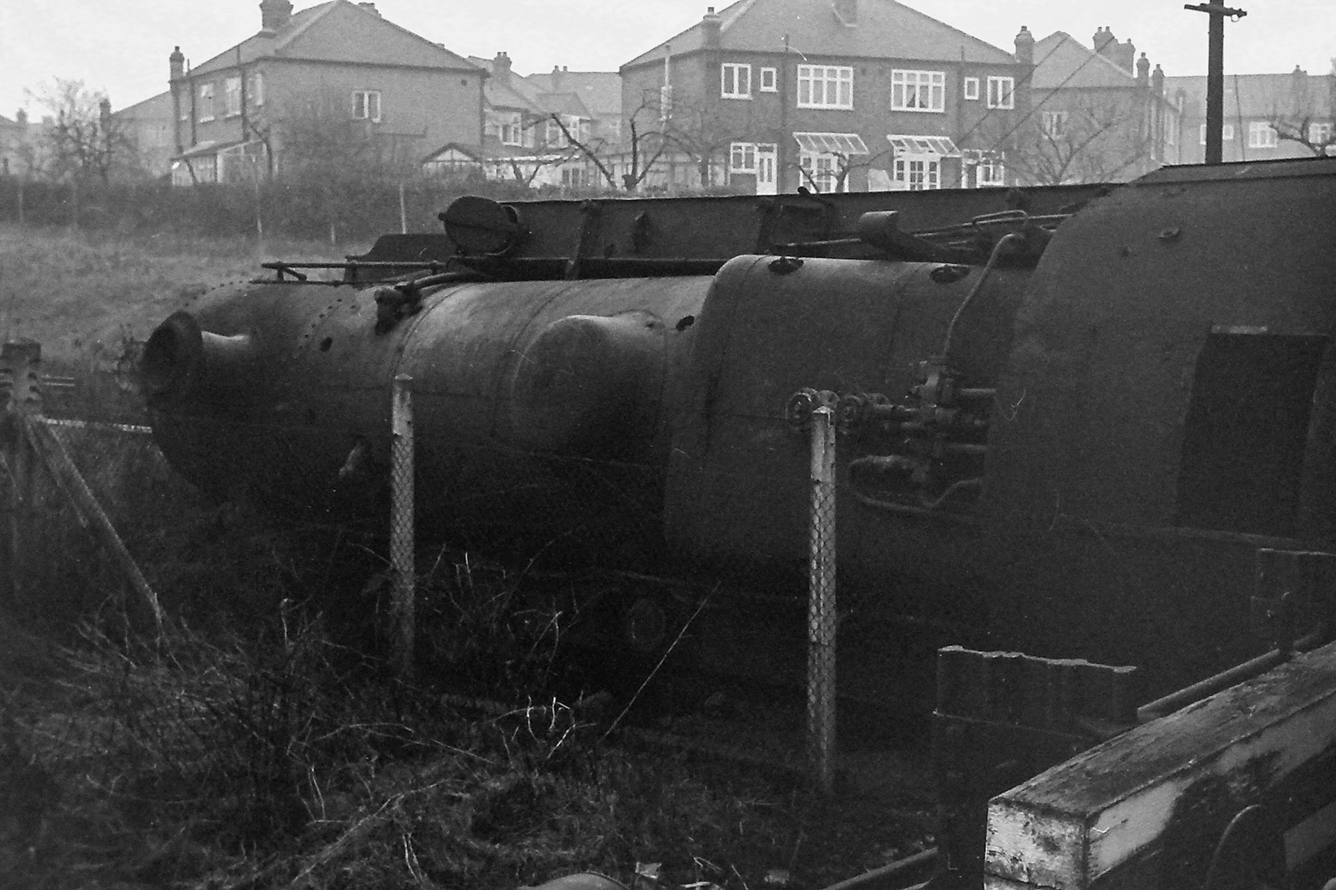 1966 South Morden. BR Standard Class 4 Tank 80141 jumped the points with a load of empty tanks, closing the line and siding for 48 hours. (Photographer Sam Jones)