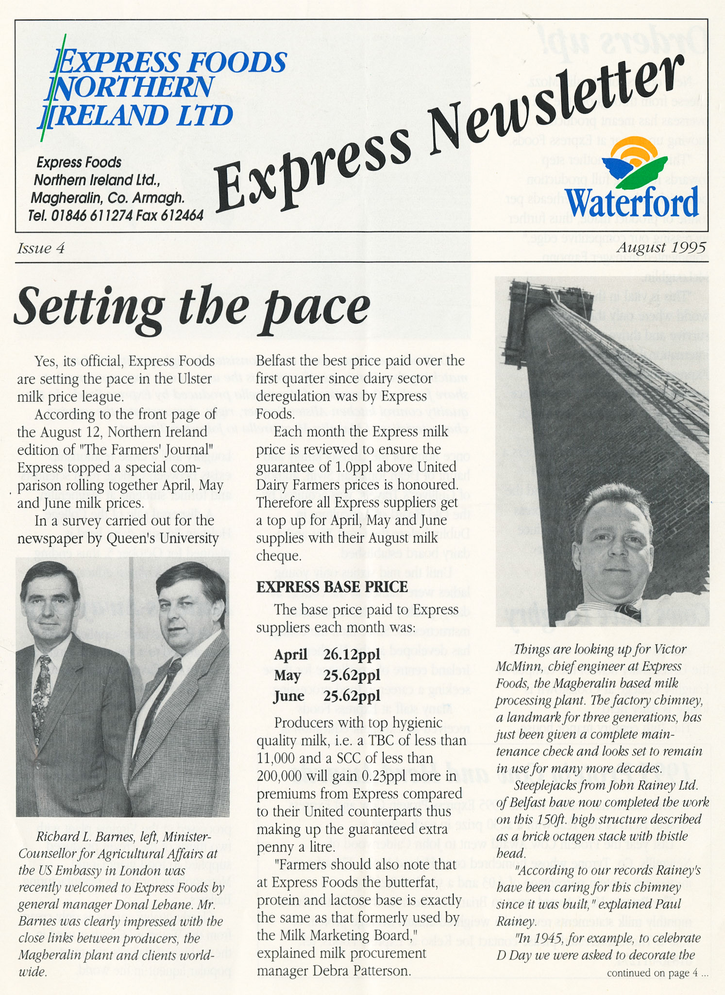 1995 August Express Foods NI/ Waterford Newsletter (Courtesy Alan Mandle)