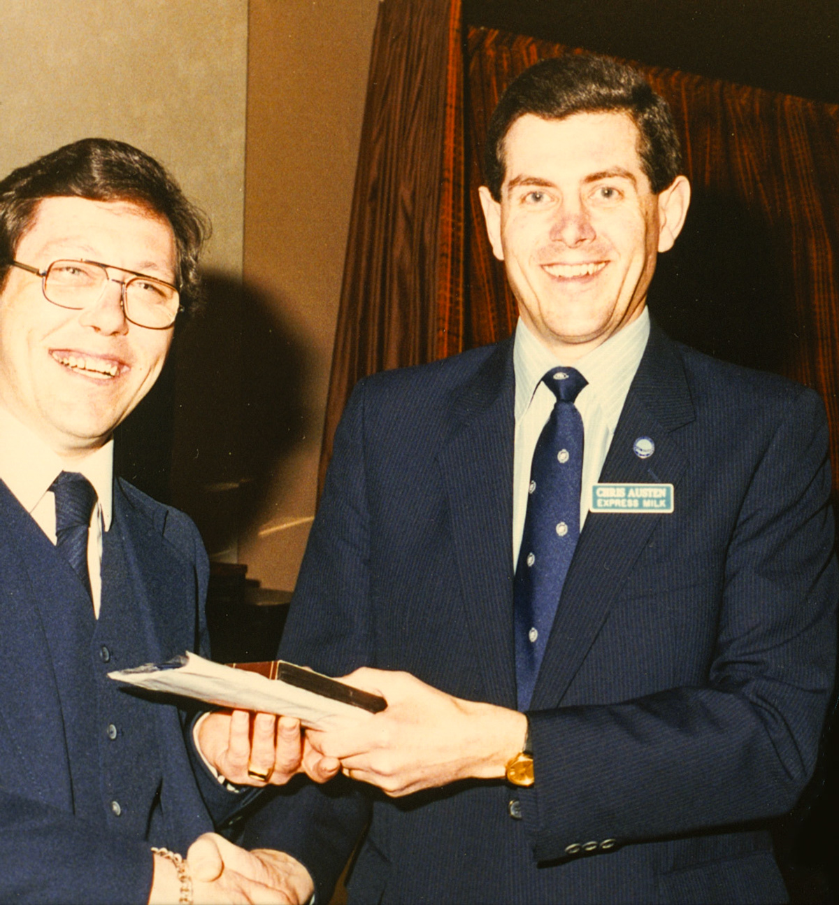 1980's? Phillip Budd with Chris Austen at Langstone Cliff Hotel Presentation (Courtesy Phillip Budd)