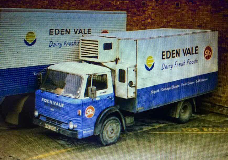 1970's Eden Vale Ford D Series Rigid. Stevie comments "Parked on the loading bay at Bridgend depot in the mid 70's". (Courtesy Stevie Veg Maiden)