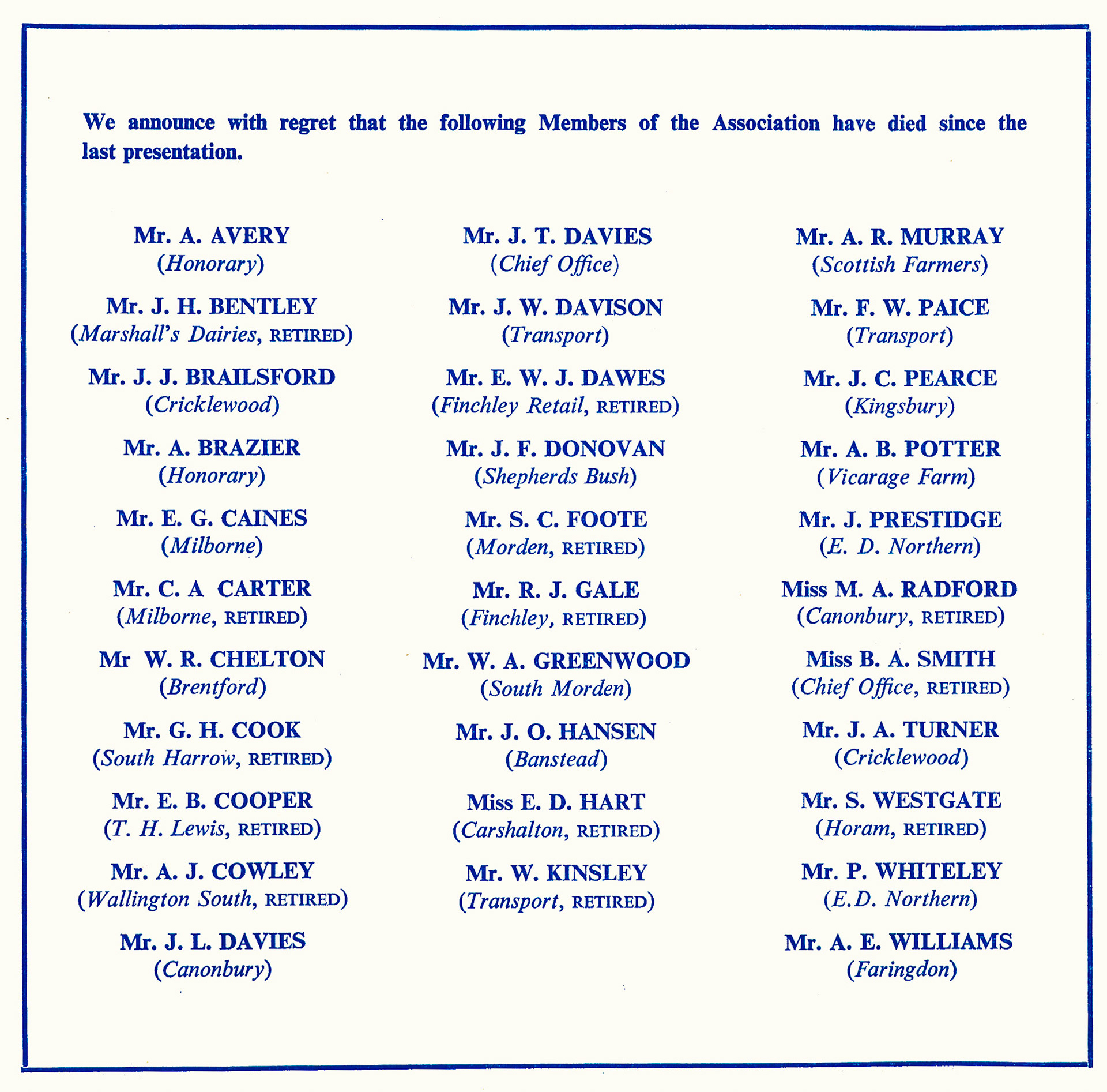 1965 Long Service Awards Programme (Courtesy Kevin Yates)
