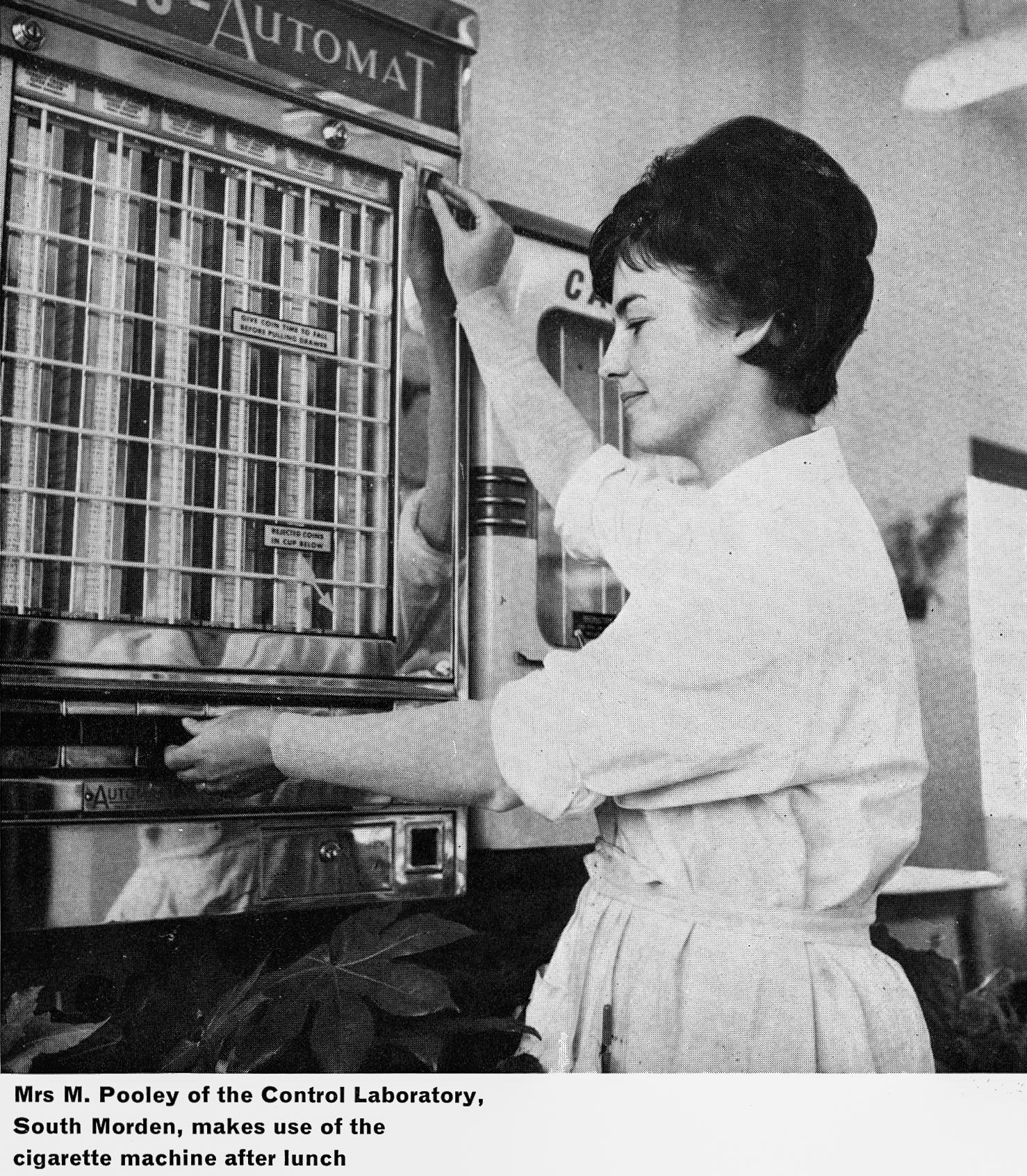 1963 Canteen user Mrs M. Pooley, South Morden Control Laboratory , from Staff Canteen Feature (Express News Autumn)