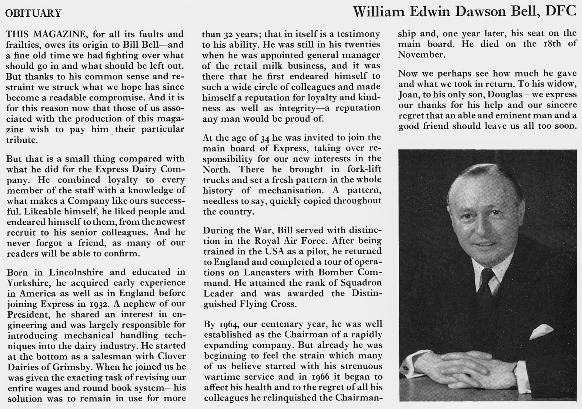 1970 Obituary of W.E.D. Bell. (Express News Christmas)