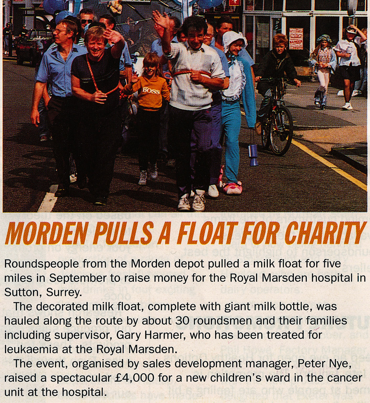 1990 Morden Depot raise £4000 for the Royal Marsden Hospital, organised by Peter Nye  (1990 Winter Tops Magazine, Courtesy Beryl Purslove)