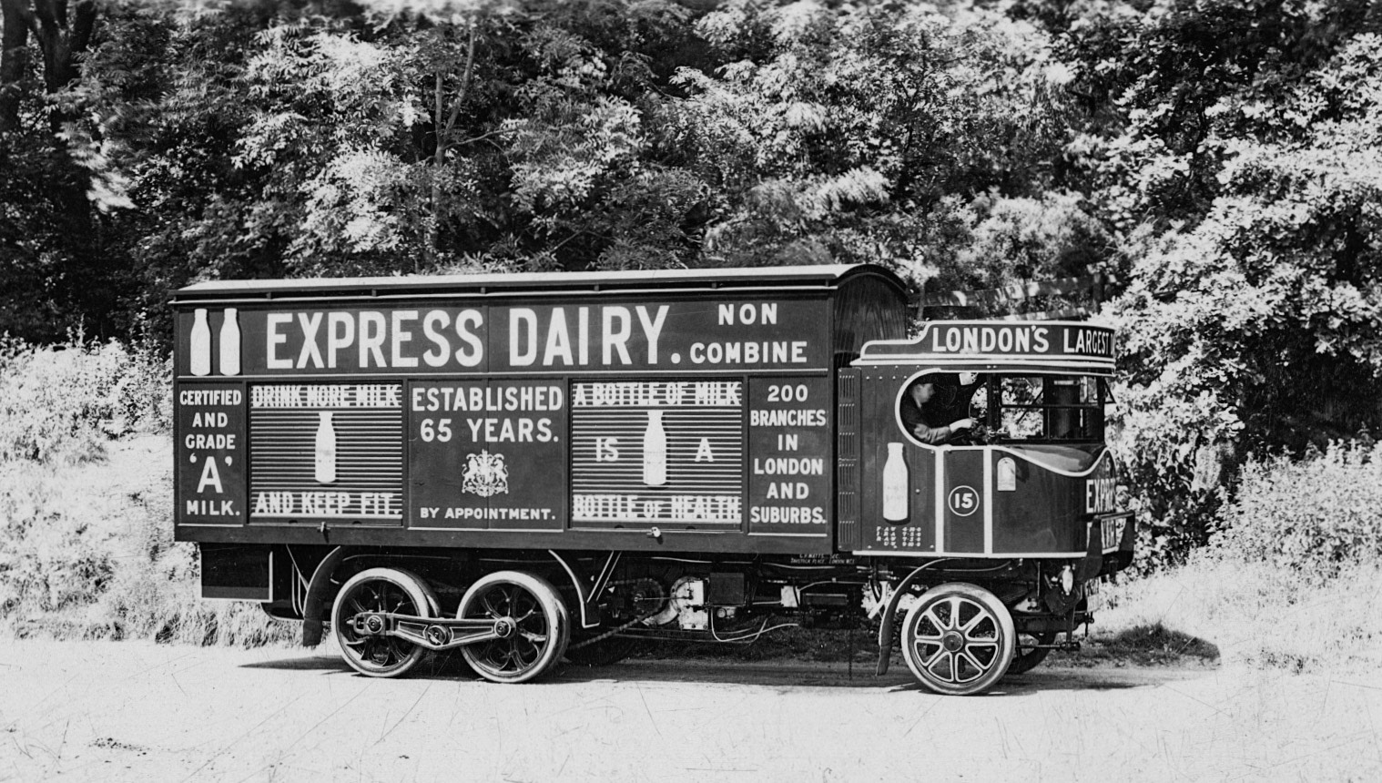 1930's Express Dairy Transport. Mike Overfield-Collins comments "Wow this a very rare beast now. It is a Sentinel Steam Waggon and the fact it is on solid tyres dates it from around 1925 to 1927. It usually takes an hour or two to fire up the boiler to generate the steam." (Courtesy Paul Smith)
