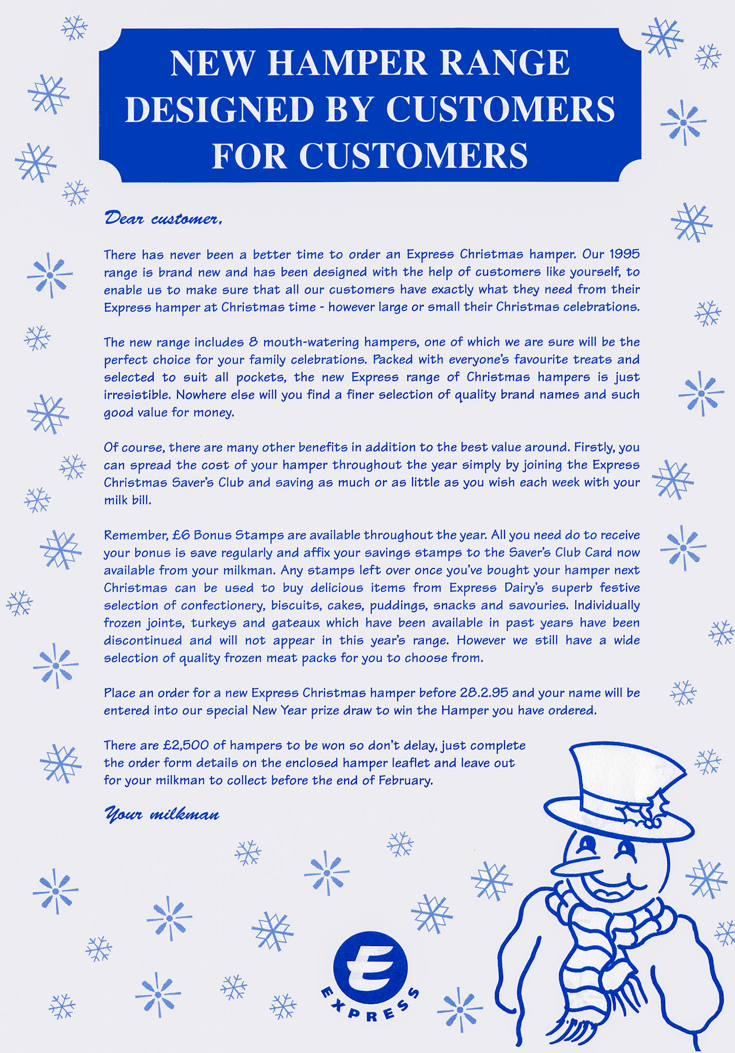 1995 Christmas Hampers leaflet (Courtesy Paul Luke)