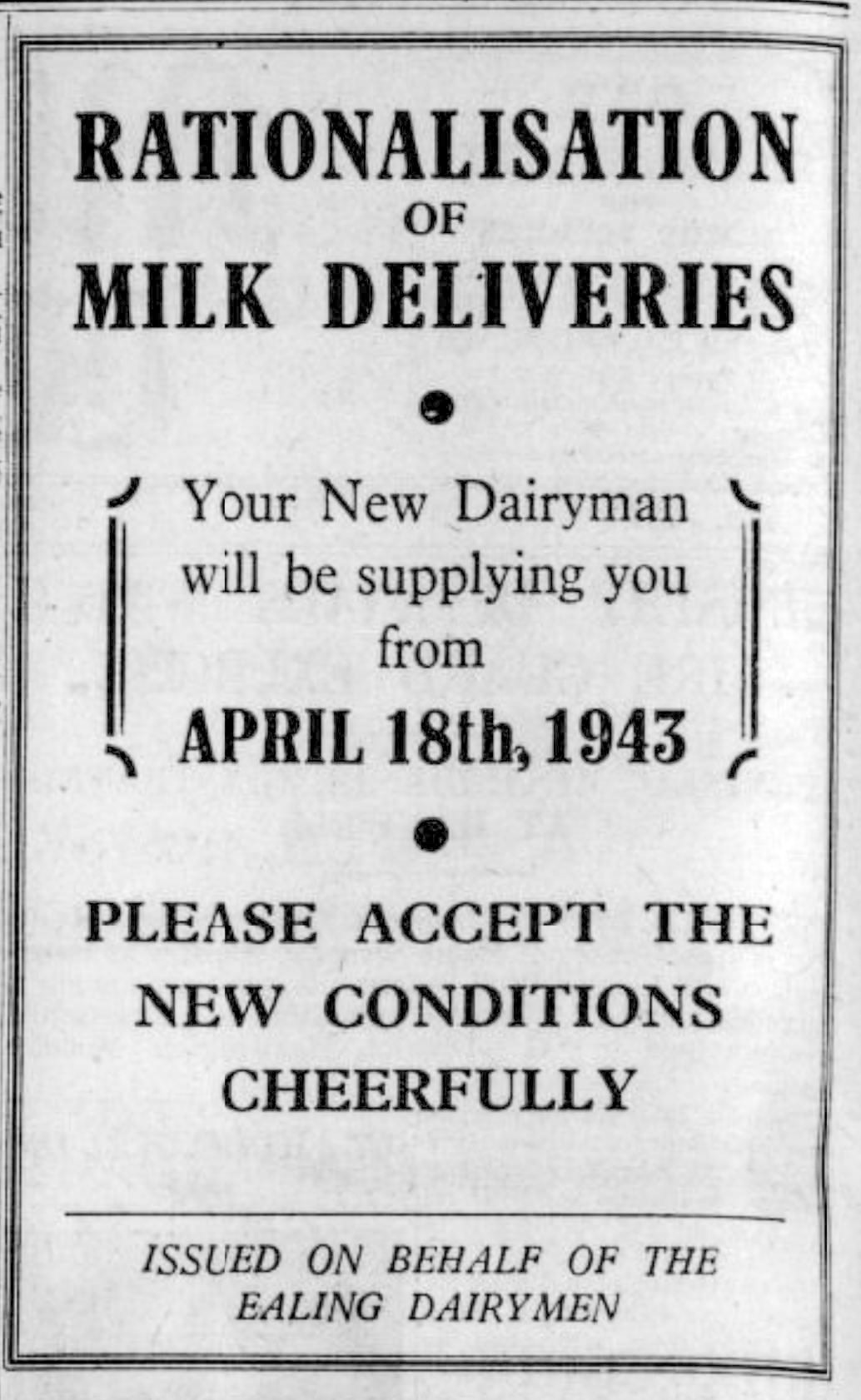 1943 Rounds rationalisation in Ealing, West London. (Courtesy Angela Wybrow, Ealing History FB Group)