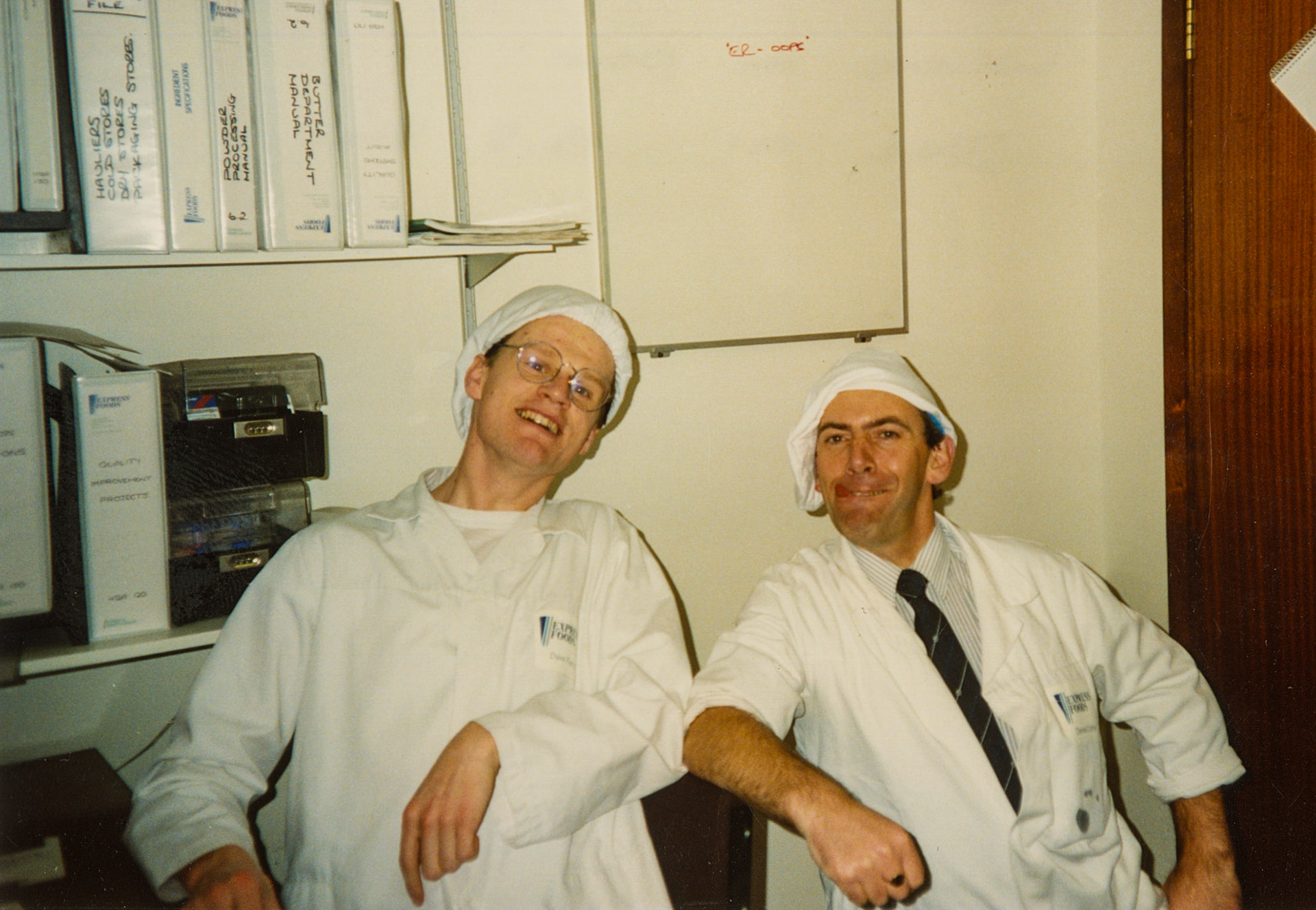 1991 Honiton, December: Dave Ferry and Derek Carter in the BS Shed 'What a pair!' (Courtesy Wendy Hawker)