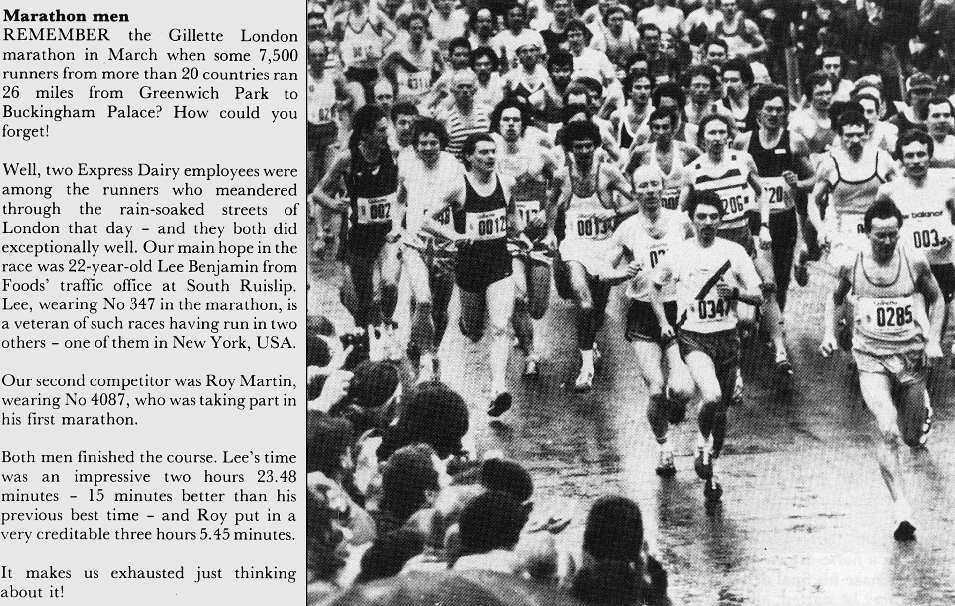 1981 Lee Benjamin and Roy Martin compete in the London Marathon. (Express News July)