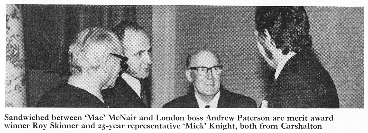 1974 'Mac' McNair with Roy Skinner and 'Mick' Knight from Carshalton, with Andrew Paterson. (Express News Summer)