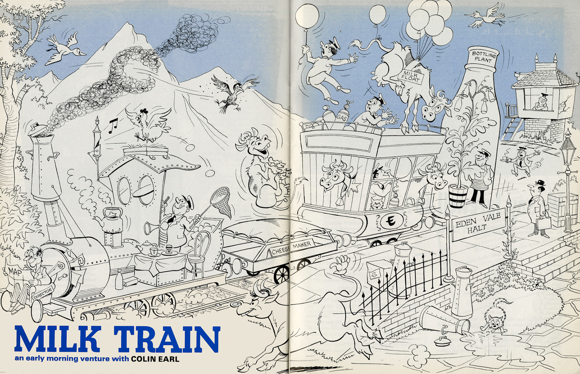 1979 Cartoonist Colin Earl depicts a milk train. (Express News Spring)