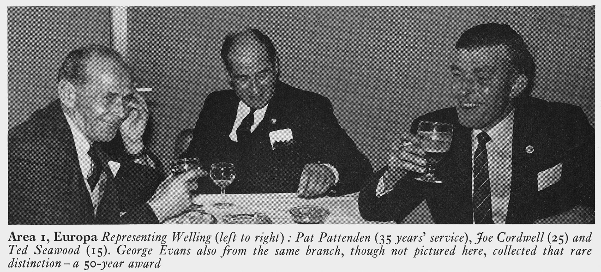 1972 Welling Depot veterans Pat Pattenden, Joe Cordwell and Ted Seawood at London Merit and Service Dinner.(Express News Summer)