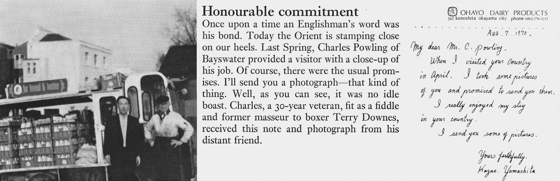 1970 Bayswater salesman Charles Powling receives thanks from a Japanese visitor. (Express News Christmas)