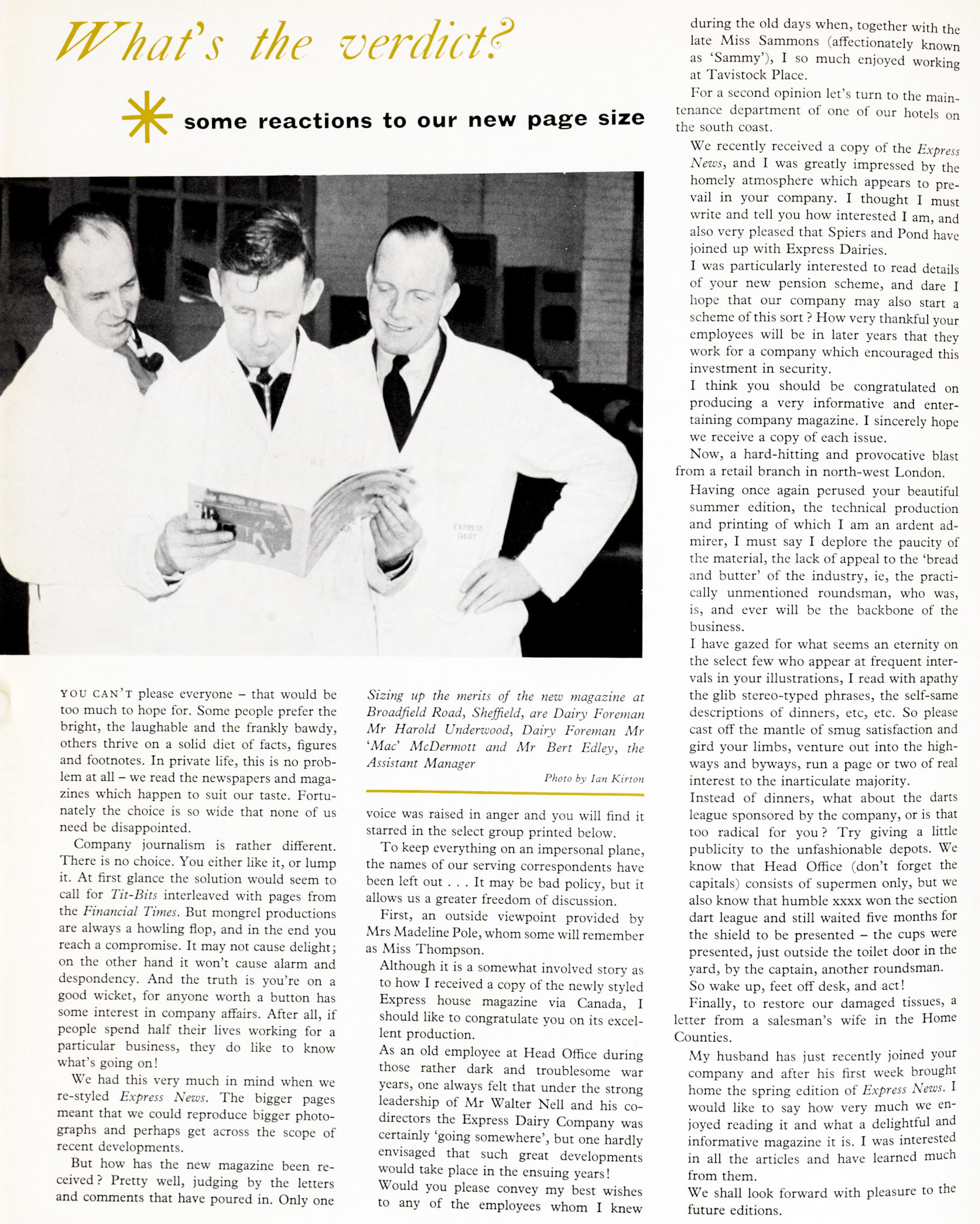 1961 Express News readers are asked for comments on the new larger page size. (Express News Autumn)