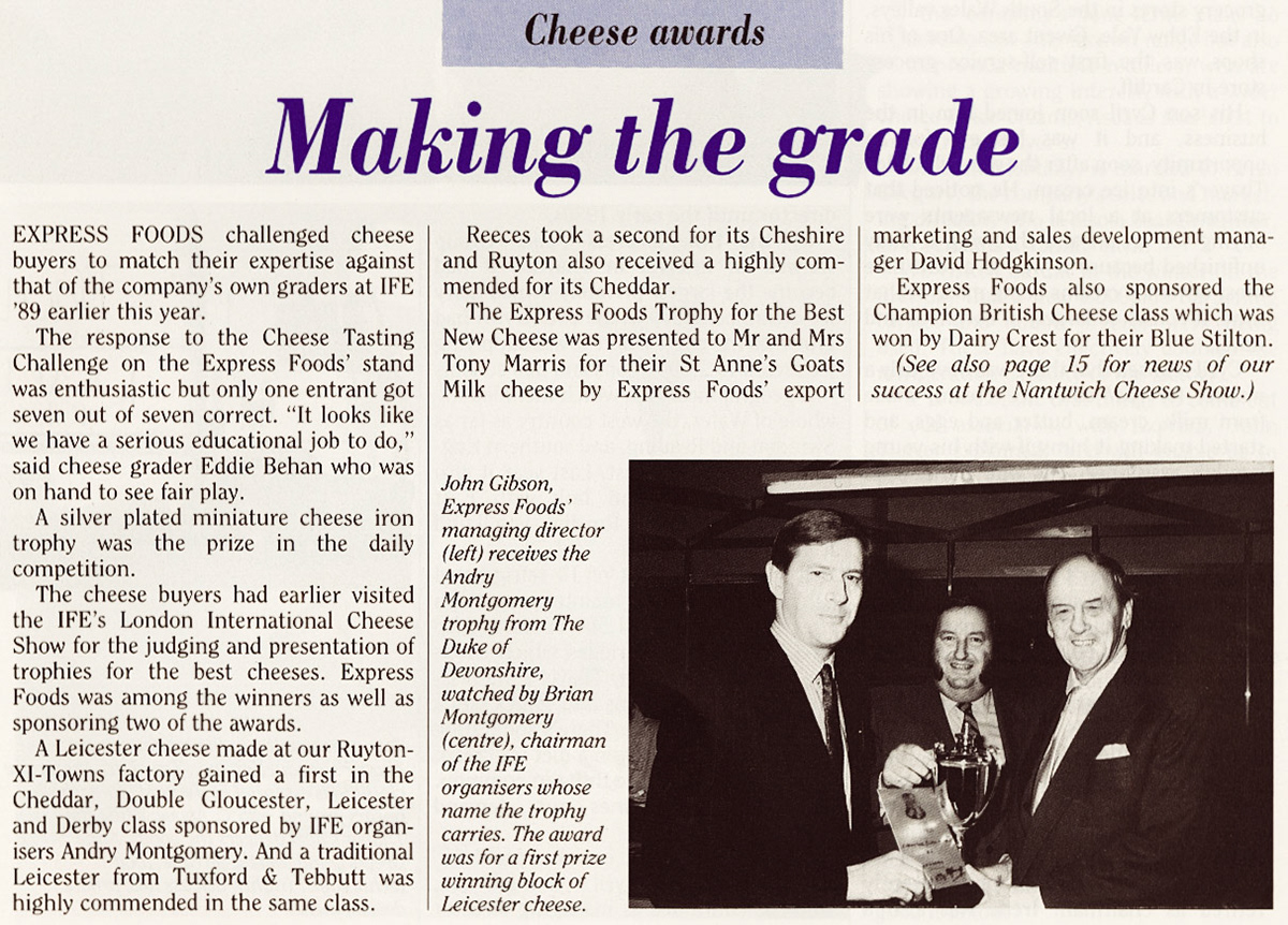 1989 Ruyton and Tuxford and Tebbutt receive awards at the International Cheese Show