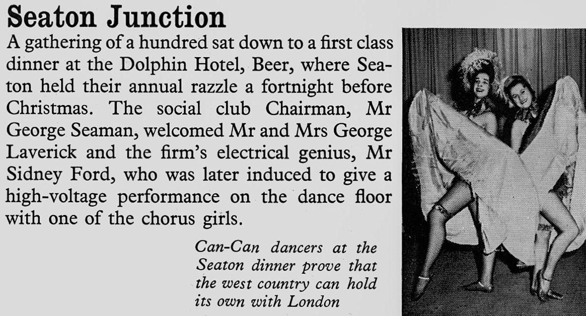 1960 Seaton Junction Dinner at the Dolphin Hotel, Beer, complete with Can-Can dancers! (Express News Spring)
