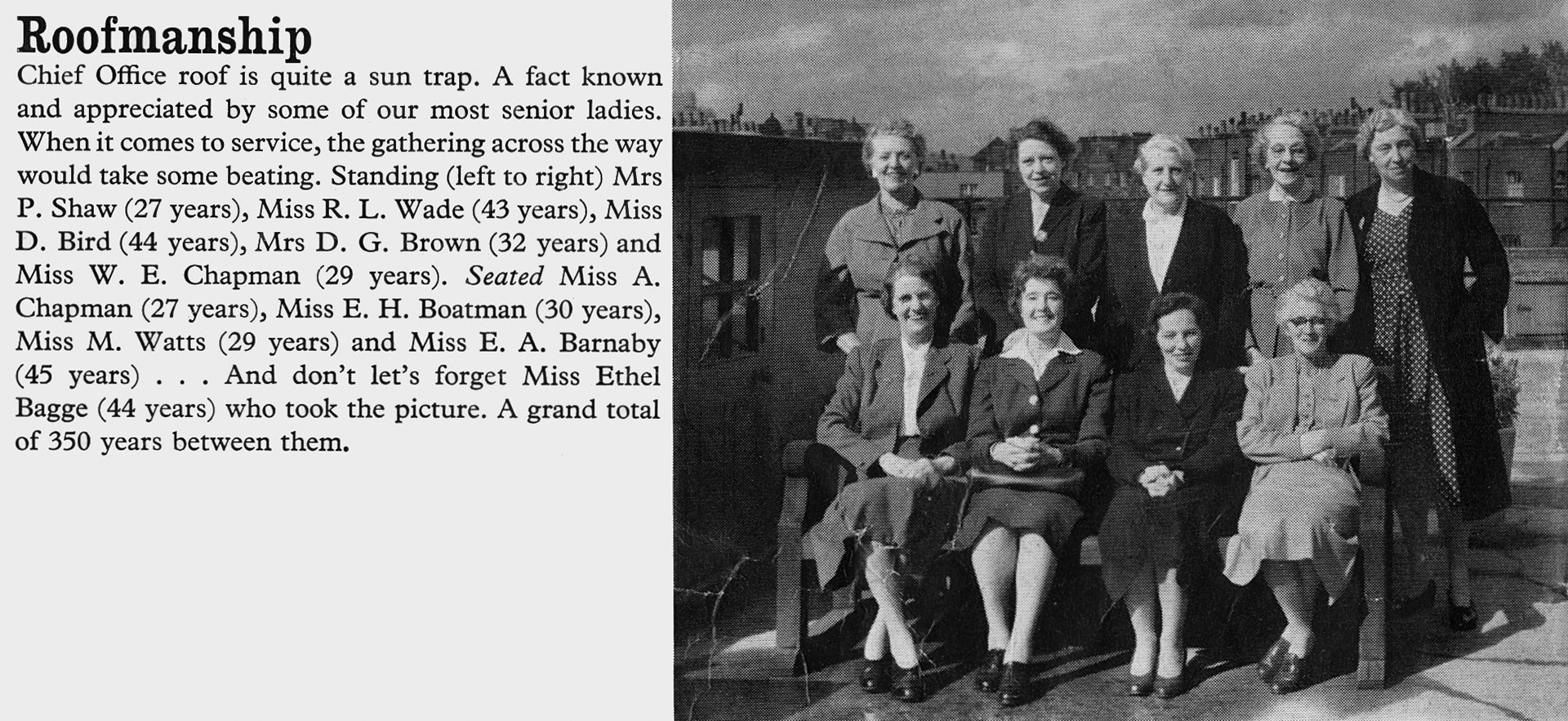 1959 Long Service staff on the roof of Tavistock Place. (Express News October)