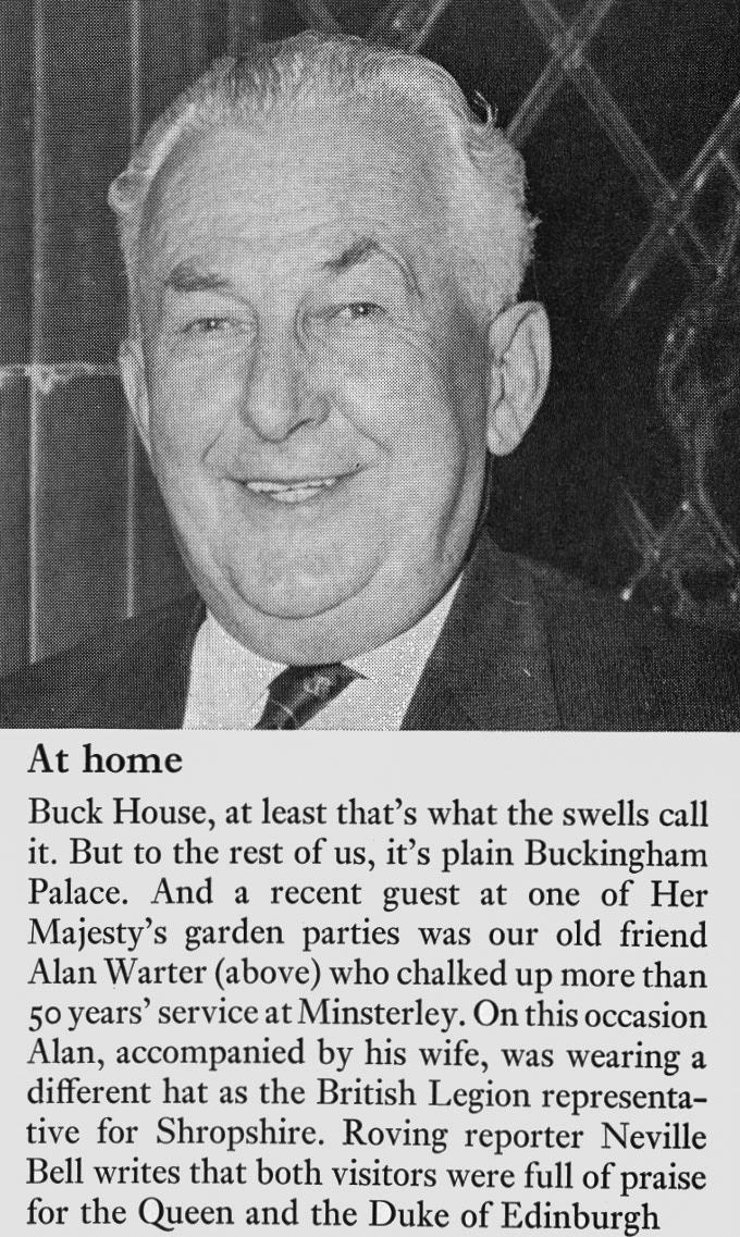 1971 Minsterley retiree Alan Warter visits Buckingham Palace to meet the Queen. (Express News Christmas)