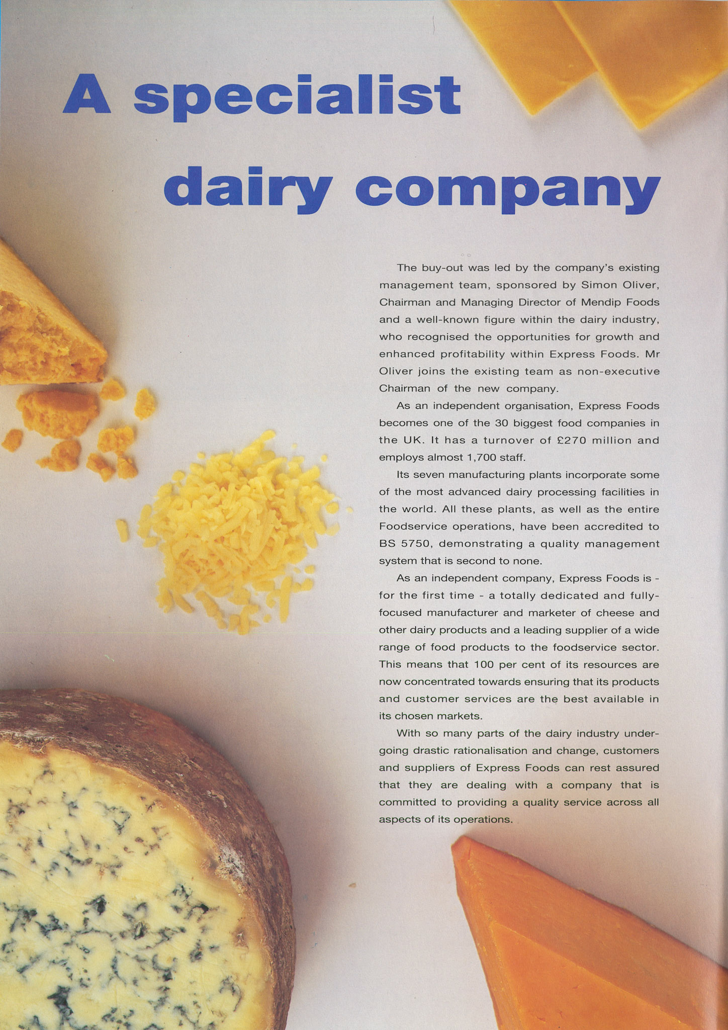 1992 Brochure explaining the Express Foods management buyout from Grand Metropolitan, led by MD Roger Davenport. (Courtesy Paul Luke)
