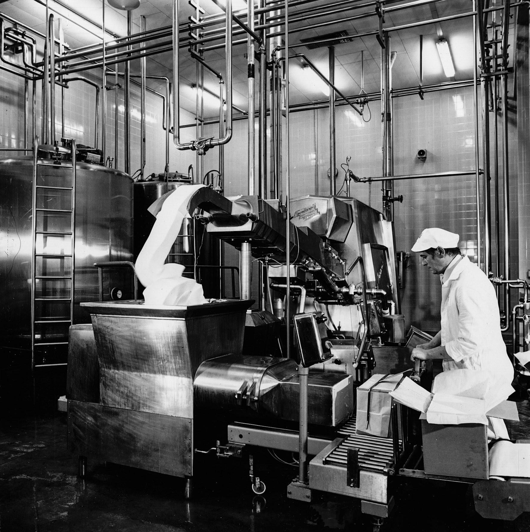 1976 MMB Creamery Maelor "The continuous buttermaker produces and packs five tons of butter an hour". (Courtesy Paul Smith)
