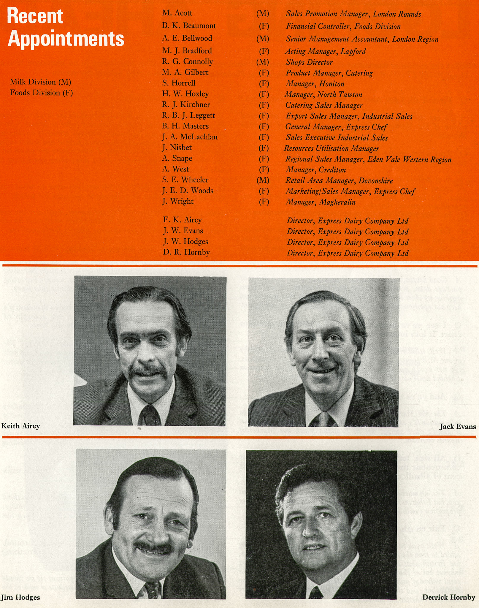 1973 Recent appointments including Keith Airey, Jack Evans, Jim Hodges and Derrick Hornby. (Express News Summer)
