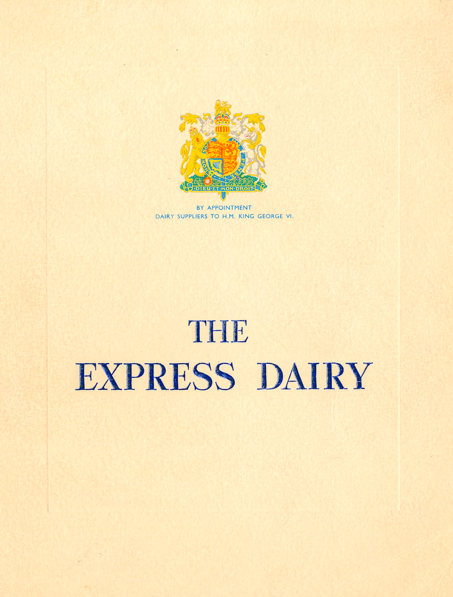 1952 'The Express Dairy' Booklet - Front Cover, embossed print