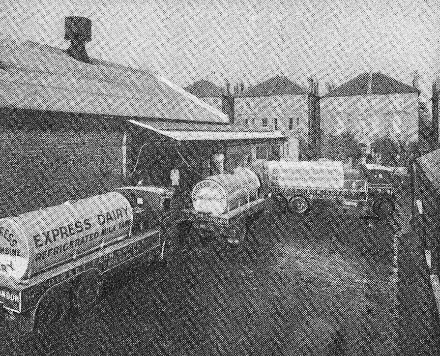 1930's Cricklewood-Road Tanks discharging in small yard. 'A peep behind the scenes of the Express Dairy, Claremont Road, Cricklewood - The largest dairy in Great Britain' (From 'While London Sleeps' booklet.