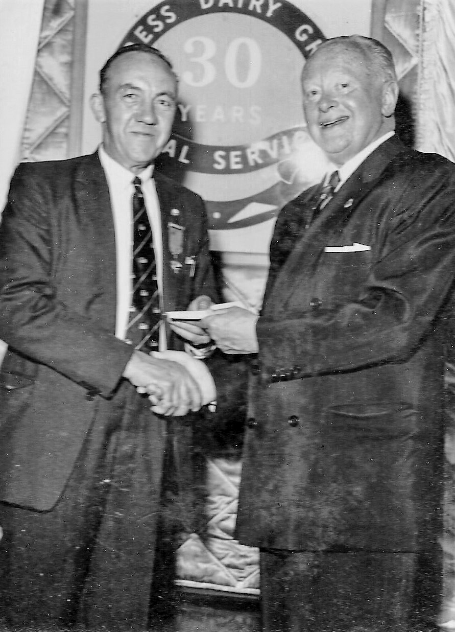 1960's? Billingshurst, Syd Thompson with Walter Nell at a Long Service Presentation. (Courtesy Nick Thompson)