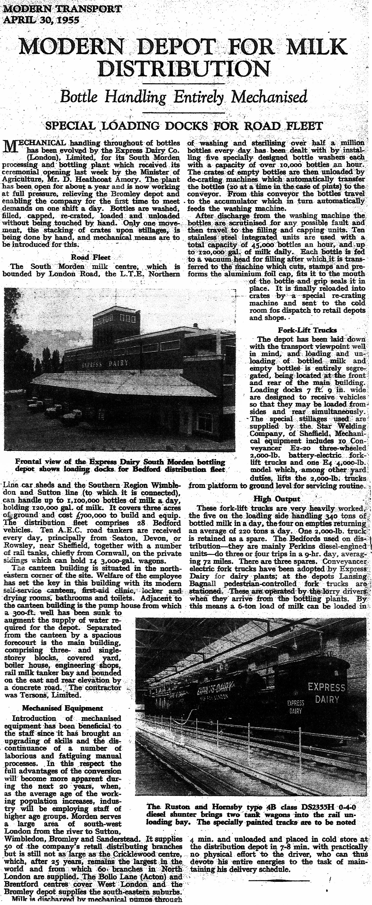 1955 South Morden-'Modern Depot for Milk Distribution' from 'Modern Transport'. (Courtesy Dave Fane)