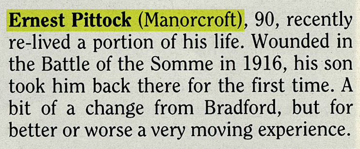 1988 Pensioner news-Ernest Pittock from Manorcroft revisits the site of the Battle of the Somme in 1916. (January Express News)