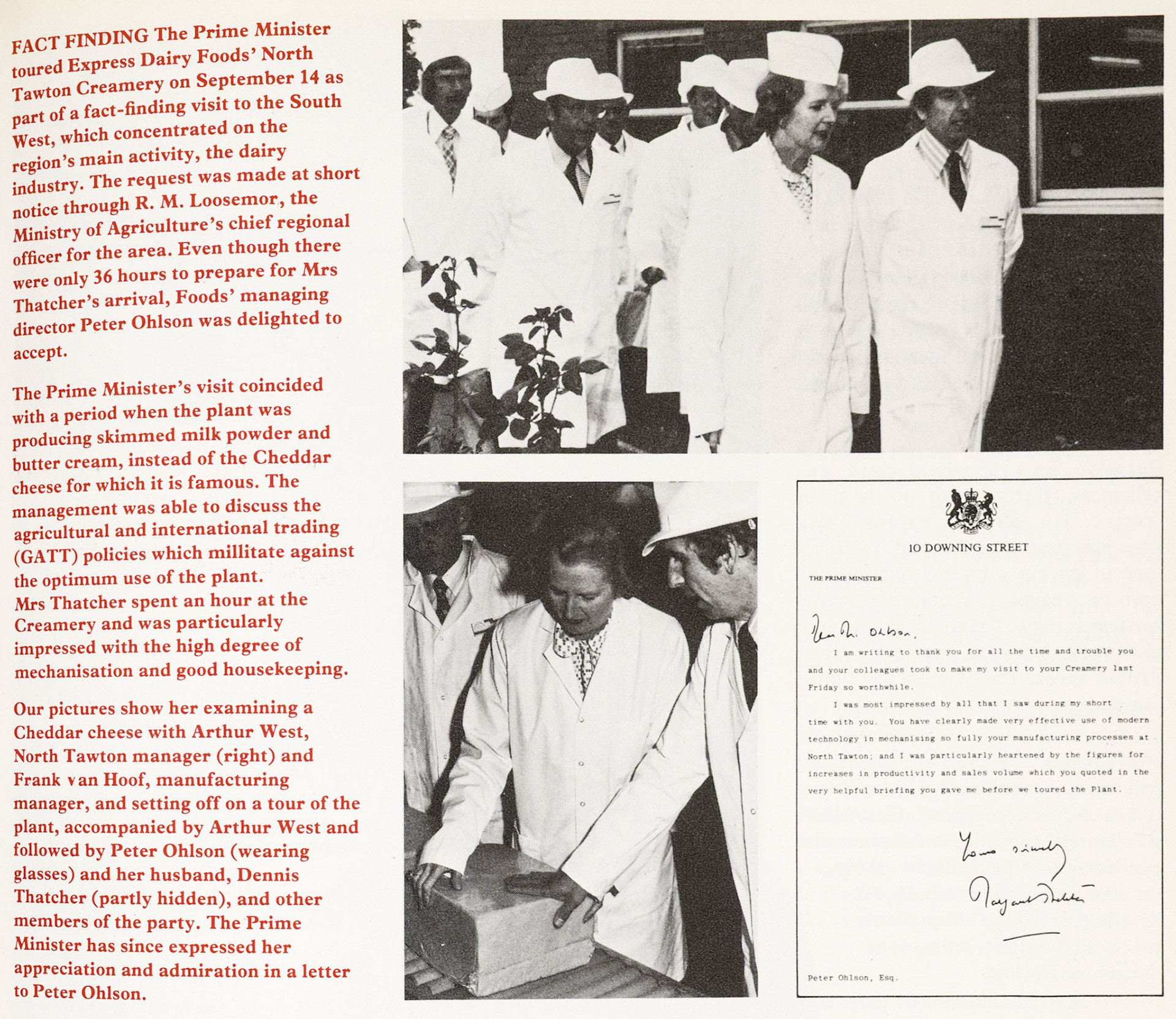 1979 Margaret Thatcher visits North Tawton on a fact-finding visit. (Express News Autumn)