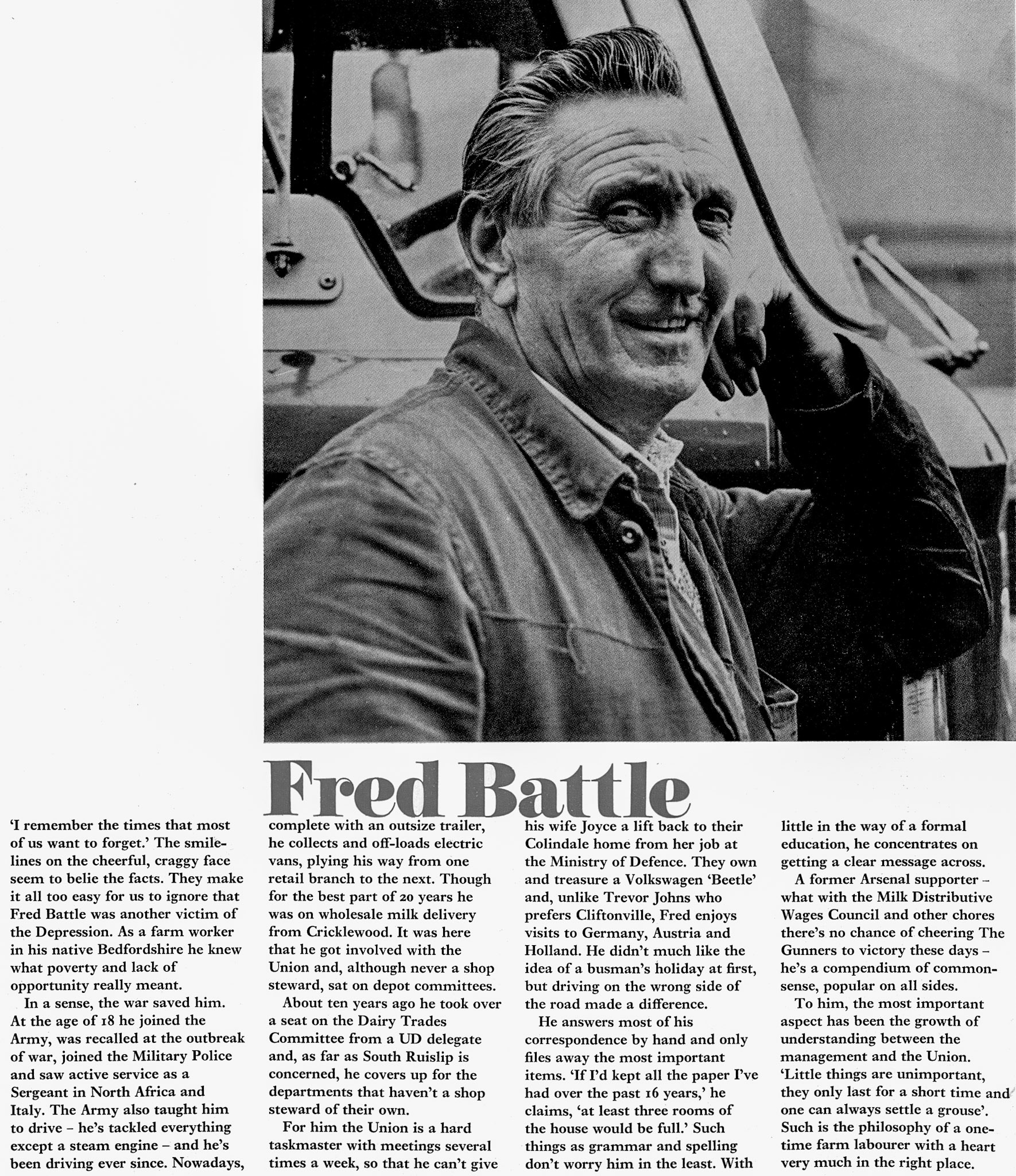 1970 Profile of TGWU London officers with Express - Fred Battle, EVM South Ruislip (Express News Spring)