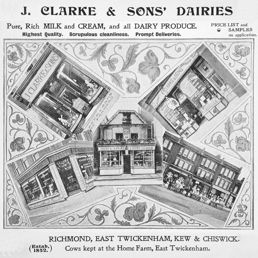 1904 Advertisement for Clarke's five shops. (Courtesy Twickenham Park Residents Association)