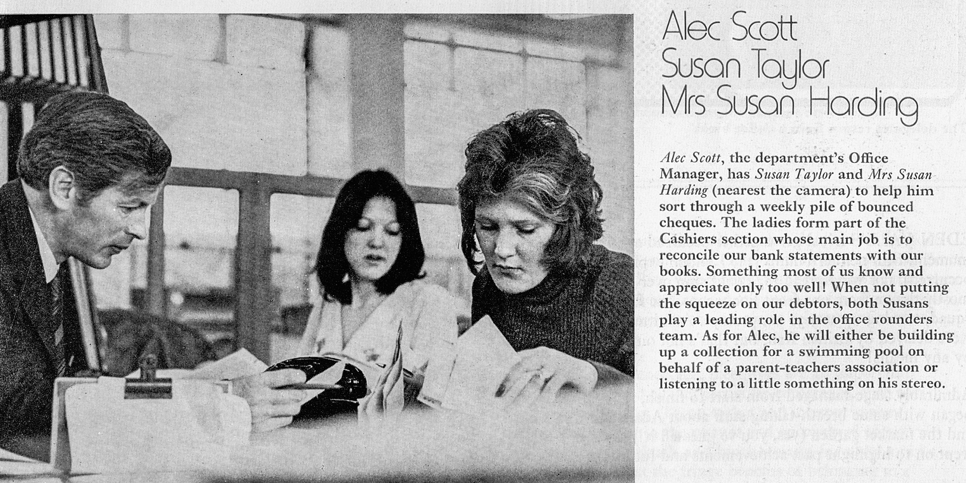 1973 Sheffield Accounts Dept - Alec Scott, Susan Taylor and Susan Harding