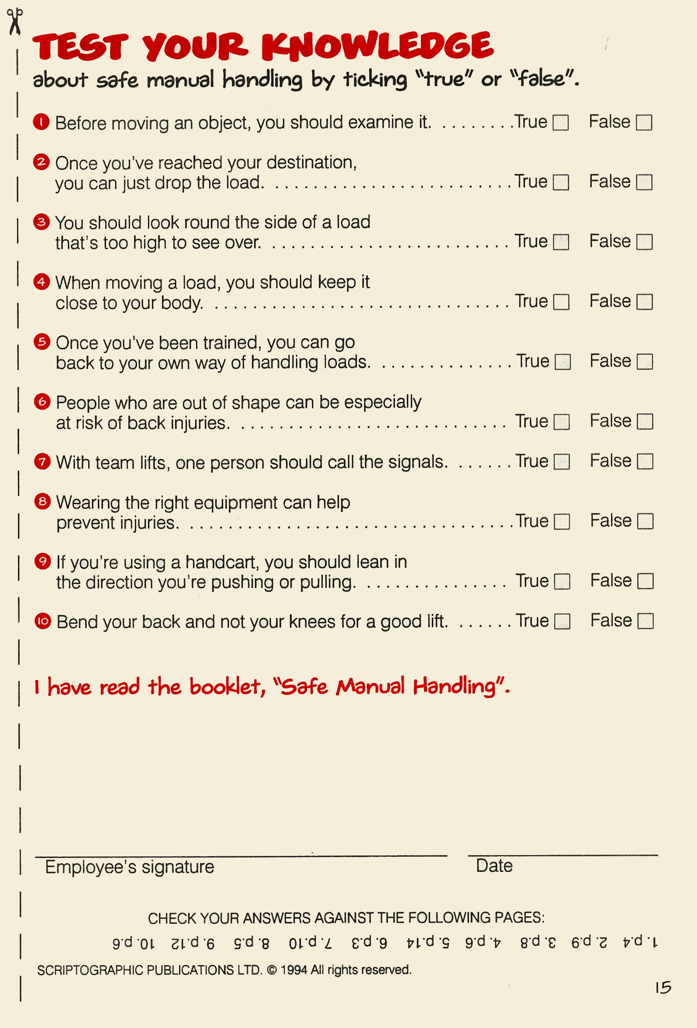 1997 Express/ Dale Farm 'Safe Manual Handling' booklet
