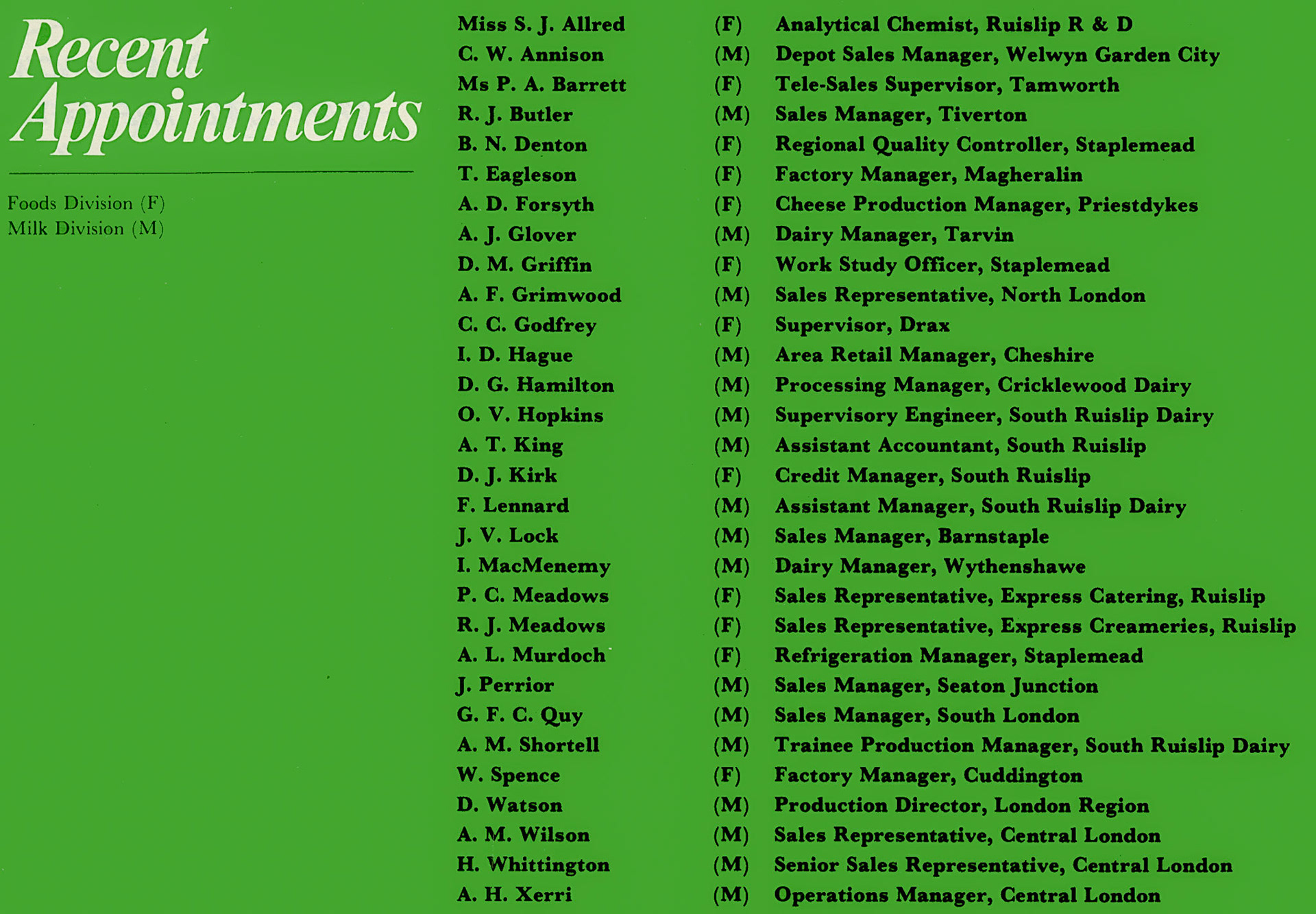 1981 Recent Appointments. (Express News July)