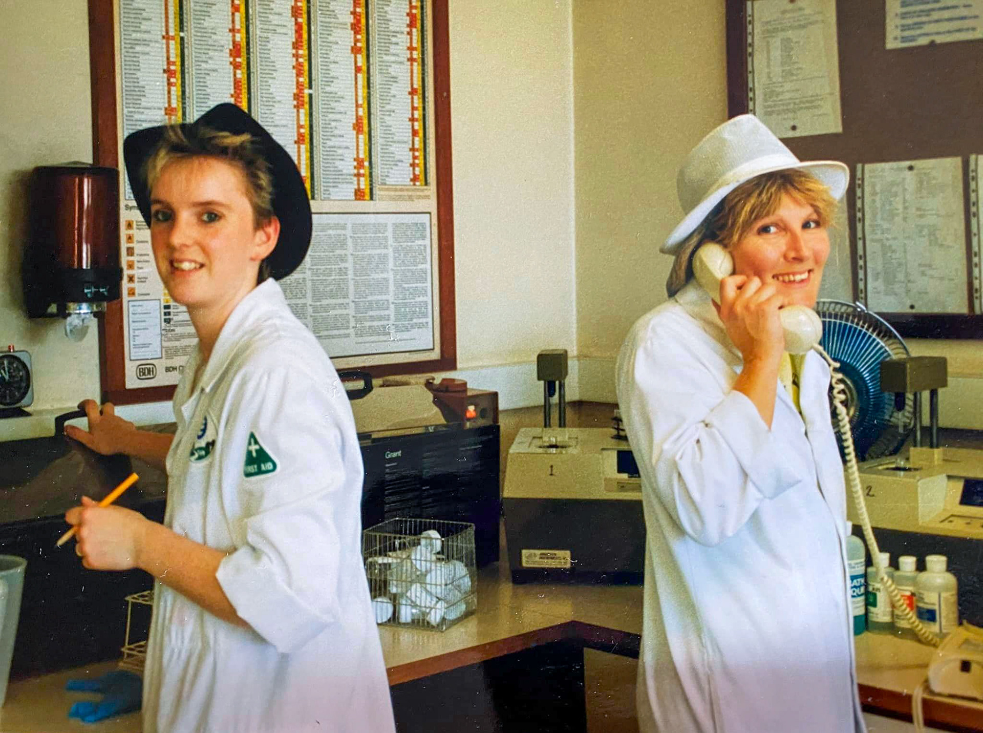 1980's? Exeter Laboratory - Jackie Ditchburn and Annette Richies. (Courtesy Paul Ditchburn)
