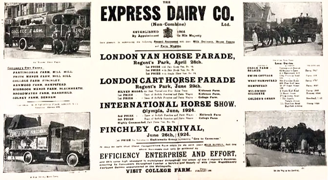 1924 Express Dairy Advertisement for College Farm and horse parades. (Courtesy Raymond King)