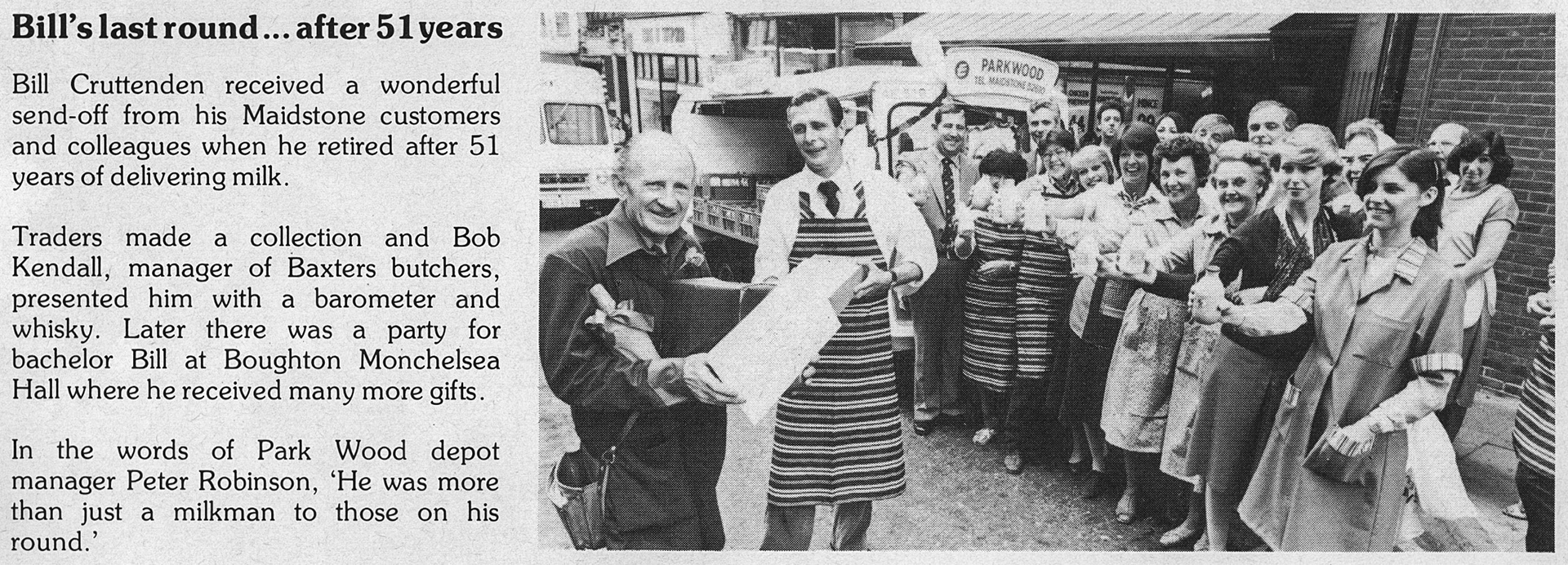 1982 Bill Cruttenden retiring from Maidstone ParkWood depot after 51 years