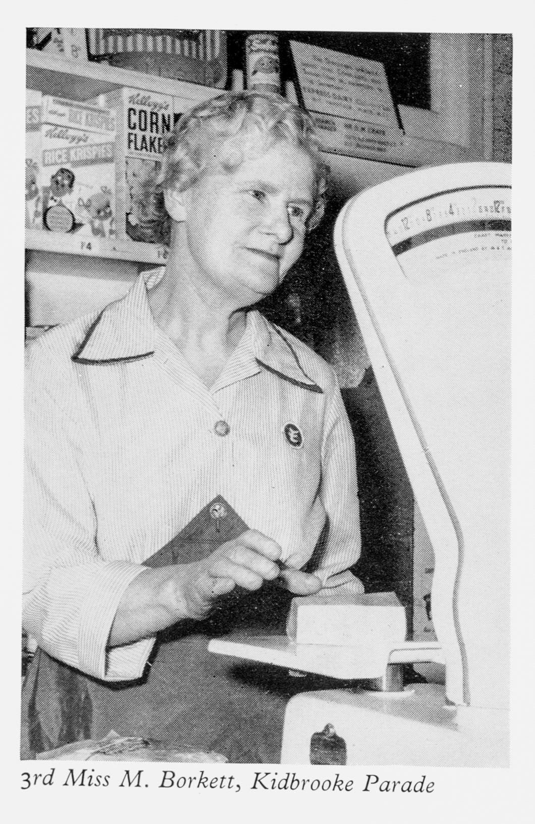 1962 London Shops 'Best Kept Shop' competition winner Miss M. Borkett, Kidbrooke Parade. (Express News Autumn)