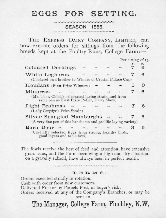 1886 College Farm Price List (Courtesy Ebay gerryn664 #1)